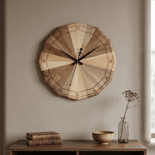 Dodecagonal Mosaic Wood Wall Clock