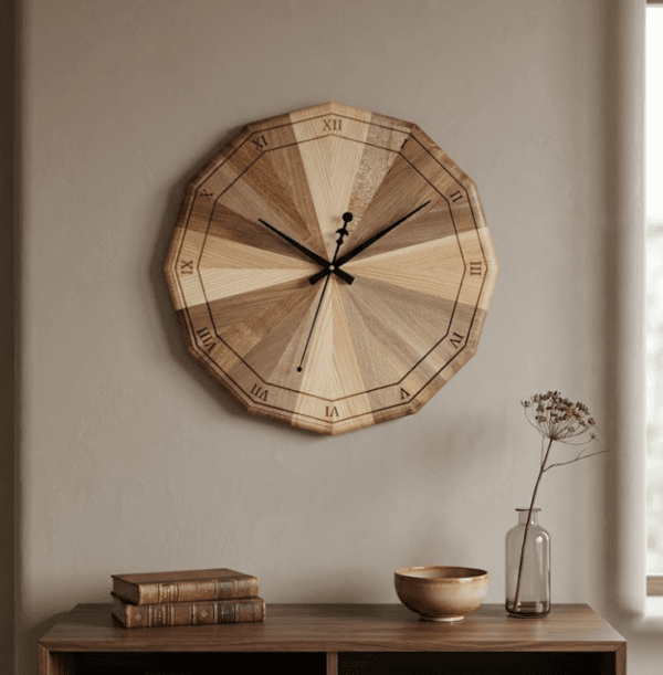 Dodecagonal Mosaic Wood Wall Clock