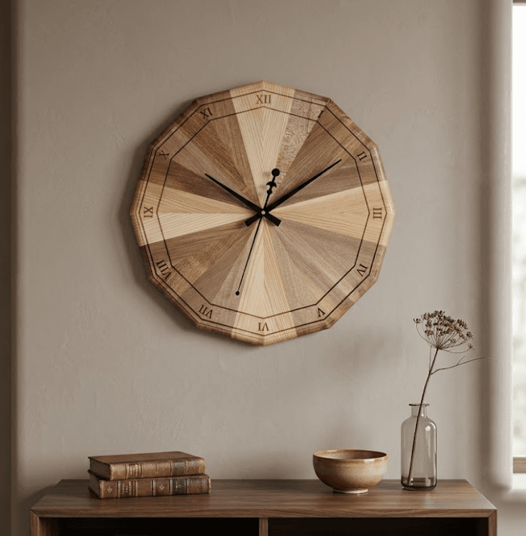 Dodecagonal Mosaic Wood Wall Clock